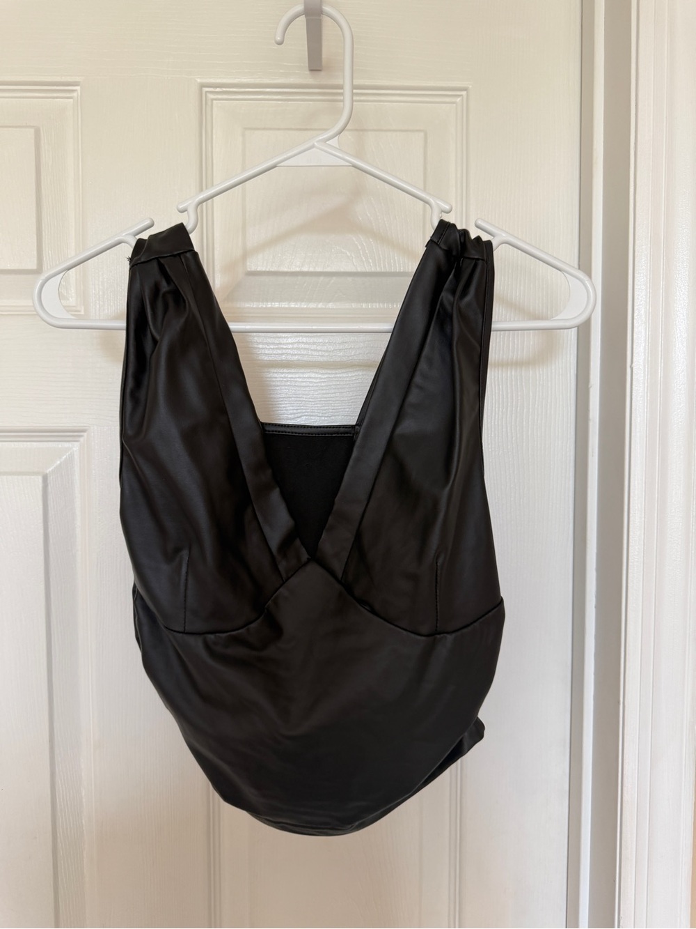 Black Faux Leather Deep V Tank Top